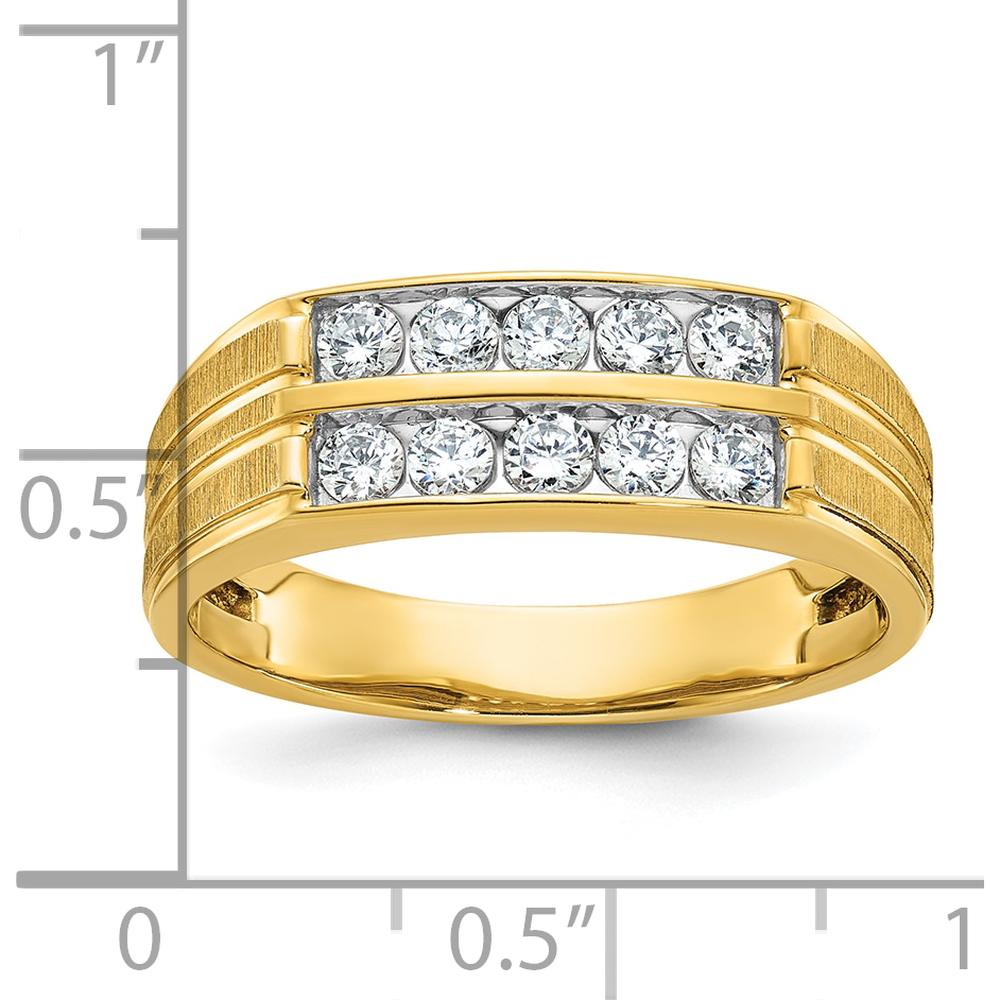 14K Yellow Gold Men's Polished Satin Grooved 2-Row Diamond Ring - 5/8 Carats Total Diamond Weight by IBGoodman