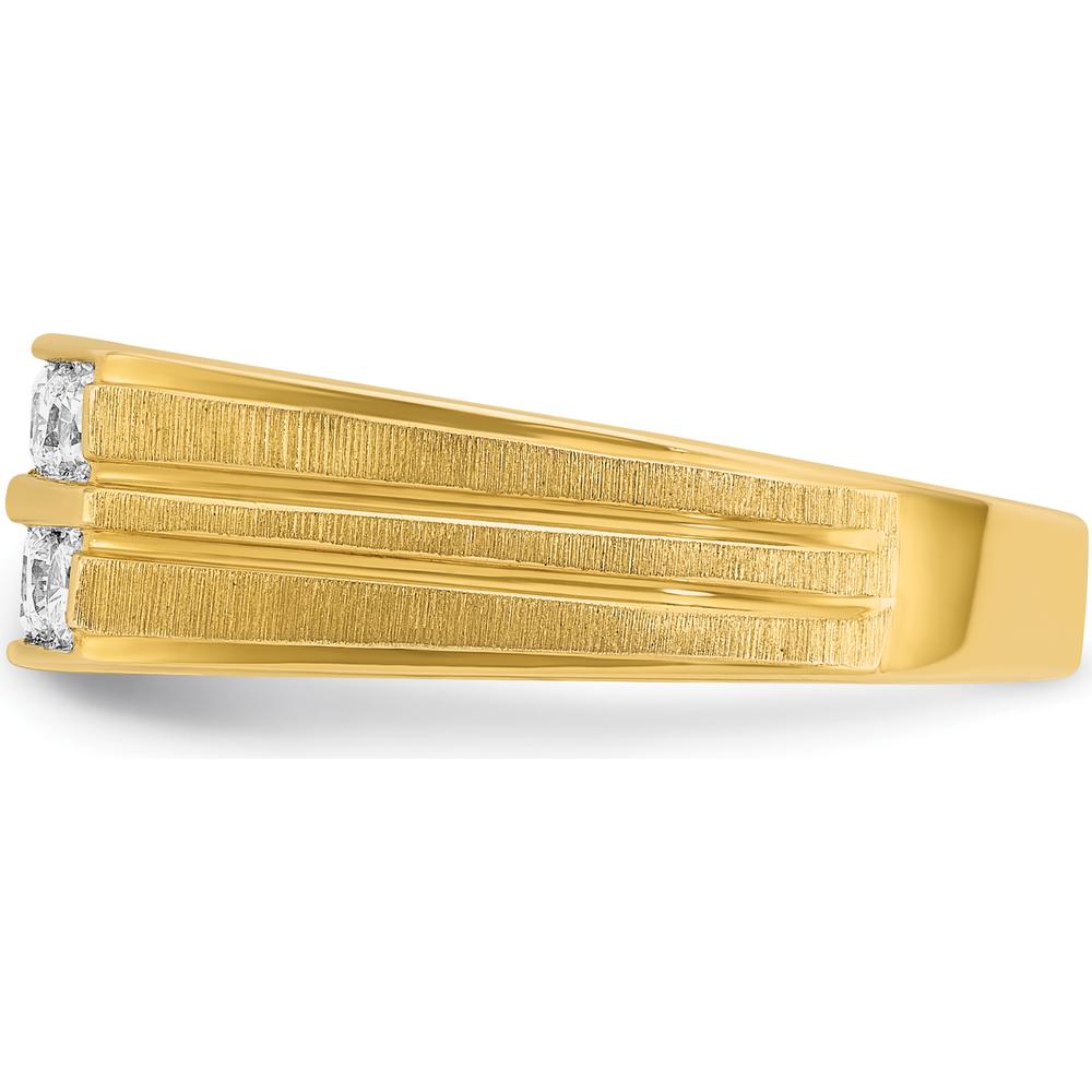 14K Yellow Gold Men's Polished Satin Grooved 2-Row Diamond Ring - 5/8 Carats Total Diamond Weight by IBGoodman