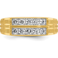 14K Yellow Gold Men's Polished Satin Grooved 2-Row Diamond Ring - 5/8 Carats Total Diamond Weight by IBGoodman