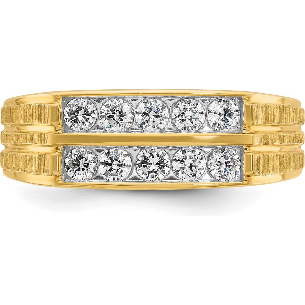 14K Yellow Gold Men's Polished Satin Grooved 2-Row Diamond Ring - 5/8 Carats Total Diamond Weight by IBGoodman