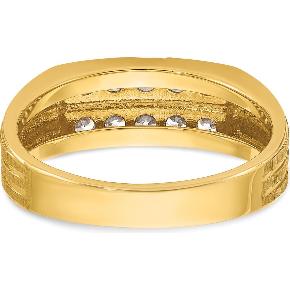 14K Yellow Gold Men's Polished Satin Grooved 2-Row Diamond Ring - 5/8 Carats Total Diamond Weight by IBGoodman