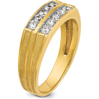 14K Yellow Gold Men's Polished Satin Grooved 2-Row Diamond Ring - 5/8 Carats Total Diamond Weight by IBGoodman