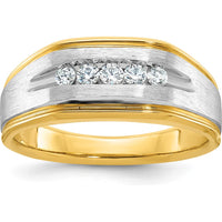 14K Yellow Gold Men's Polished Satin Grooved Ring with 5 Diamonds - 0.25 Carats Total Diamond Weight by IBGoodman