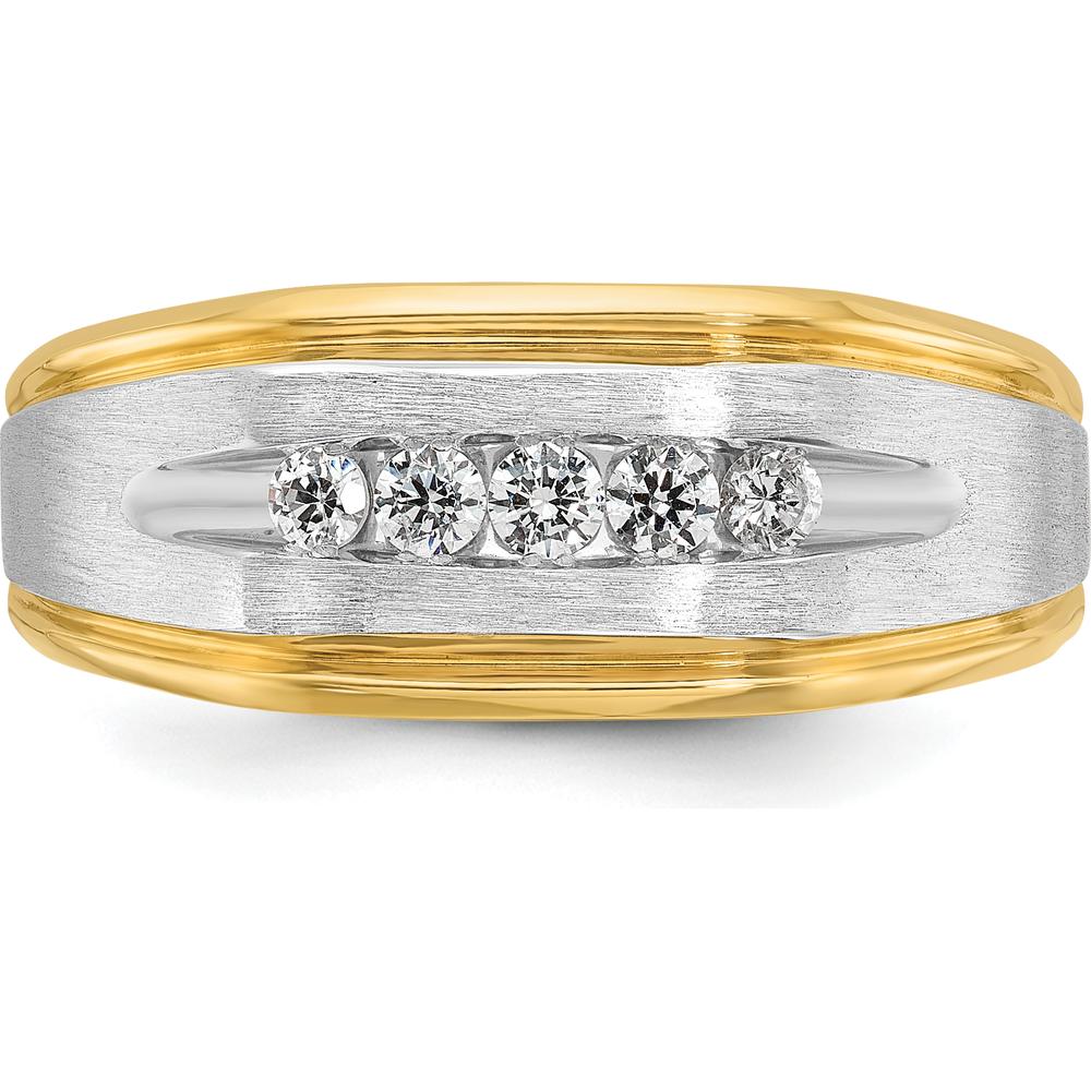 14K Yellow Gold Men's Polished Satin Grooved Ring with 5 Diamonds - 0.25 Carats Total Diamond Weight by IBGoodman