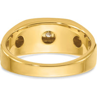 14K Yellow Gold Men's Polished Satin Grooved Ring with 5 Diamonds - 0.25 Carats Total Diamond Weight by IBGoodman