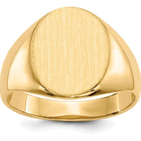 14K Yellow Gold Men's Polished Satin Signet Ring - Engravable, 16mm Top Length by 0