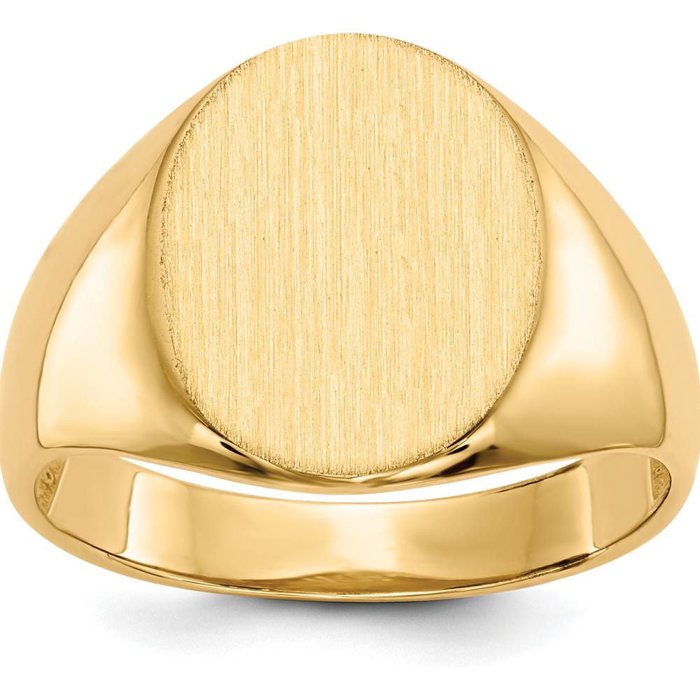 14K Yellow Gold Men's Polished Satin Signet Ring - Engravable, 16mm Top Length by 0