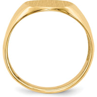 14K Yellow Gold Men's Polished Satin Signet Ring - Engravable, 16mm Top Length by 0