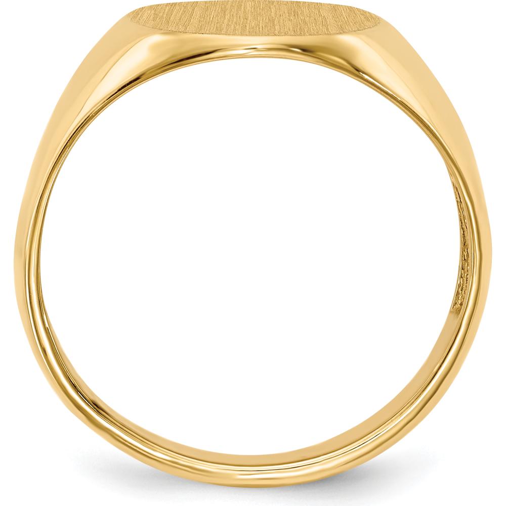 14K Yellow Gold Men's Polished Satin Signet Ring - Engravable, 16mm Top Length by 0