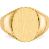14K Yellow Gold Men's Polished Satin Signet Ring - Engravable, 16mm Top Length by 0