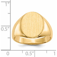 14K Yellow Gold Men's Polished Satin Signet Ring - Engravable, 16mm Top Length by 0