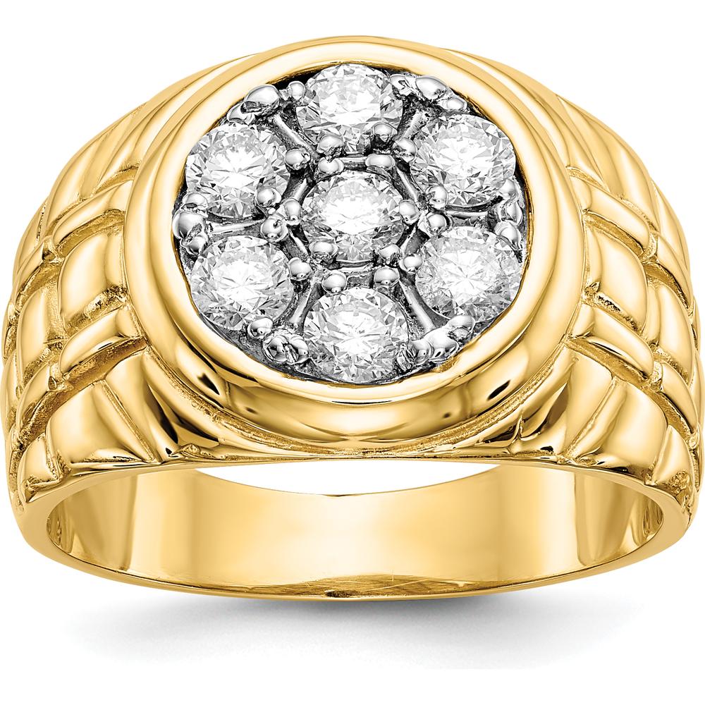 14K Yellow Gold Men's Ridged Band Ring Mounting with 7 Round Stone Settings - 3.25mm Stones by IBGoodman