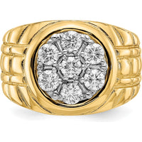 14K Yellow Gold Men's Ridged Band Ring Mounting with 7 Round Stone Settings - 3.25mm Stones by IBGoodman