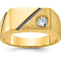 14K Yellow Gold Men's Ring with 0.25 Carat Round Diamond and Black Rhodium Accents by IBGoodman