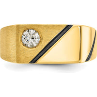 14K Yellow Gold Men's Ring with 0.25 Carat Round Diamond and Black Rhodium Accents by IBGoodman