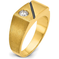 14K Yellow Gold Men's Ring with 0.25 Carat Round Diamond and Black Rhodium Accents by IBGoodman