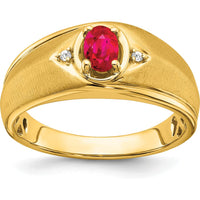 14K Yellow Gold Men's Ring with 0.5 Carat Oval Ruby and Round Diamonds by 0