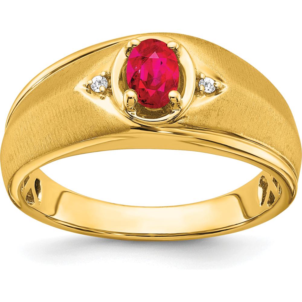 14K Yellow Gold Men's Ring with 0.5 Carat Oval Ruby and Round Diamonds by 0