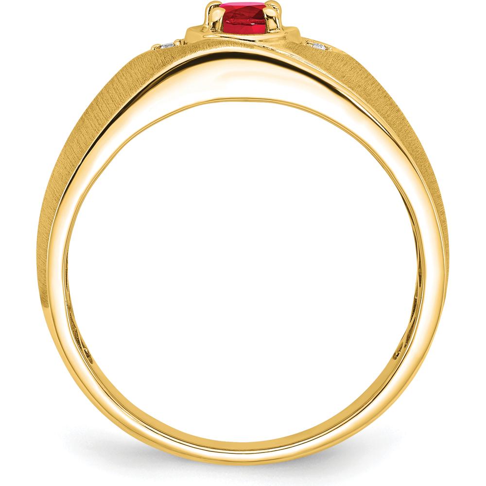 14K Yellow Gold Men's Ring with 0.5 Carat Oval Ruby and Round Diamonds by 0