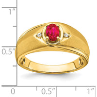14K Yellow Gold Men's Ring with 0.5 Carat Oval Ruby and Round Diamonds by 0