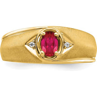 14K Yellow Gold Men's Ring with 0.5 Carat Oval Ruby and Round Diamonds by 0