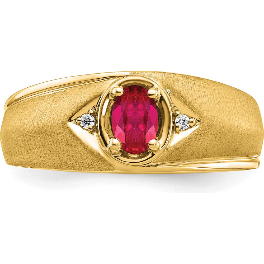 14K Yellow Gold Men's Ring with 0.5 Carat Oval Ruby and Round Diamonds by 0
