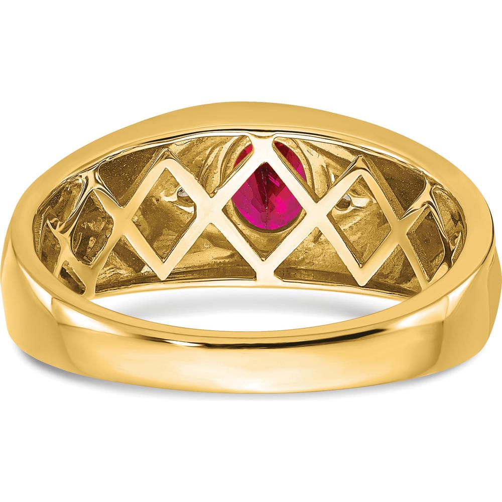 14K Yellow Gold Men's Ring with 0.5 Carat Oval Ruby and Round Diamonds by 0