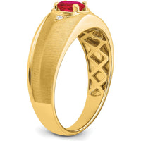 14K Yellow Gold Men's Ring with 0.5 Carat Oval Ruby and Round Diamonds by 0