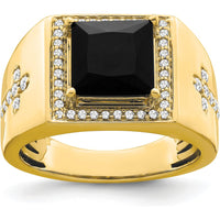 14K Yellow Gold Men's Ring with 1.89 Carat Princess-Cut Onyx and Diamond Halo Accents by 0