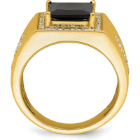 14K Yellow Gold Men's Ring with 1.89 Carat Princess-Cut Onyx and Diamond Halo Accents by 0