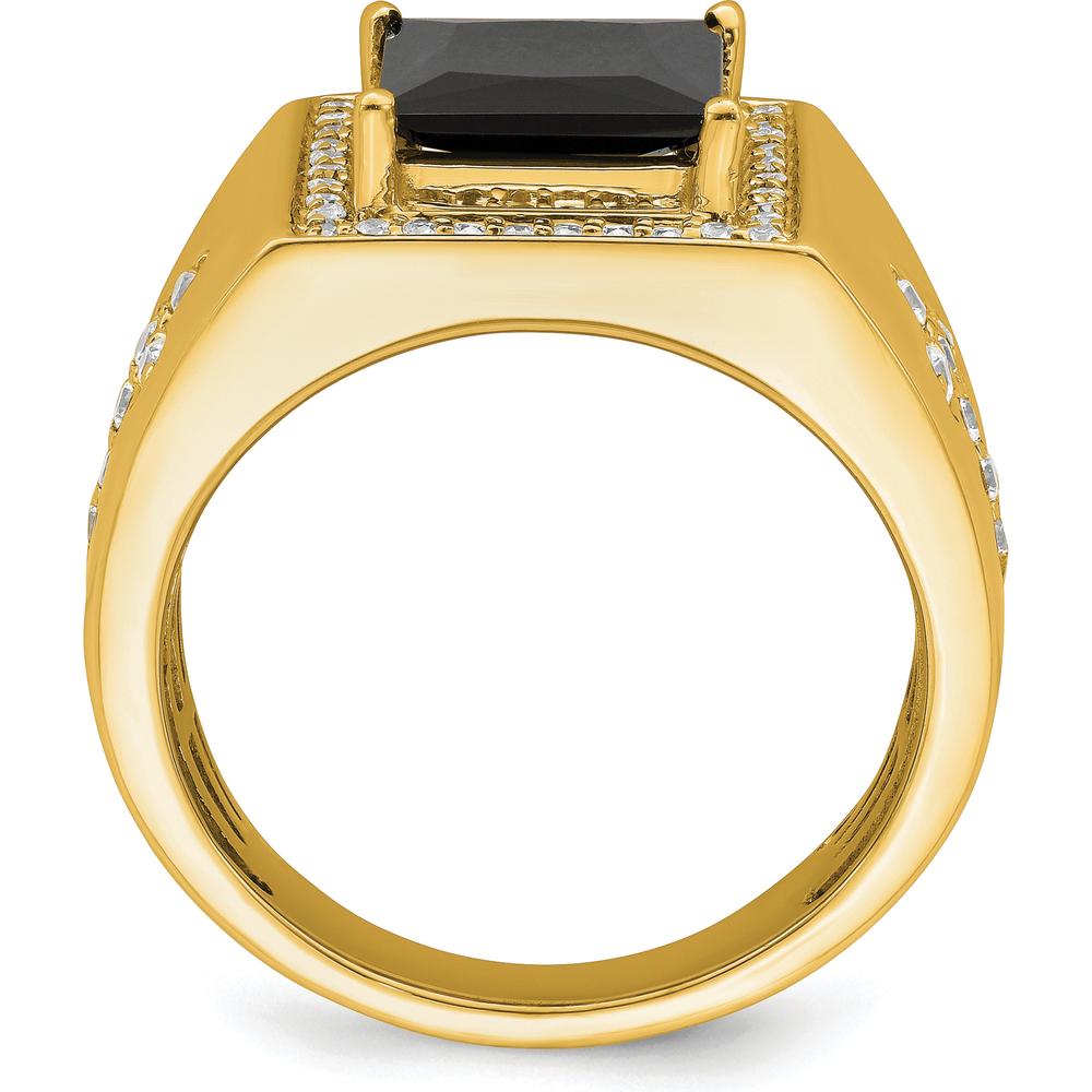14K Yellow Gold Men's Ring with 1.89 Carat Princess-Cut Onyx and Diamond Halo Accents by 0