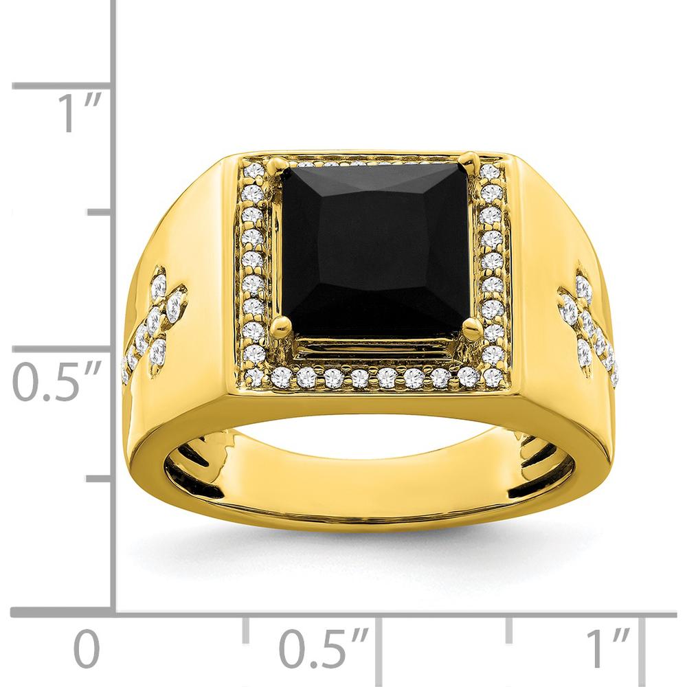 14K Yellow Gold Men's Ring with 1.89 Carat Princess-Cut Onyx and Diamond Halo Accents by 0