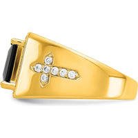 14K Yellow Gold Men's Ring with 1.89 Carat Princess-Cut Onyx and Diamond Halo Accents by 0