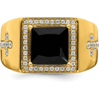 14K Yellow Gold Men's Ring with 1.89 Carat Princess-Cut Onyx and Diamond Halo Accents by 0