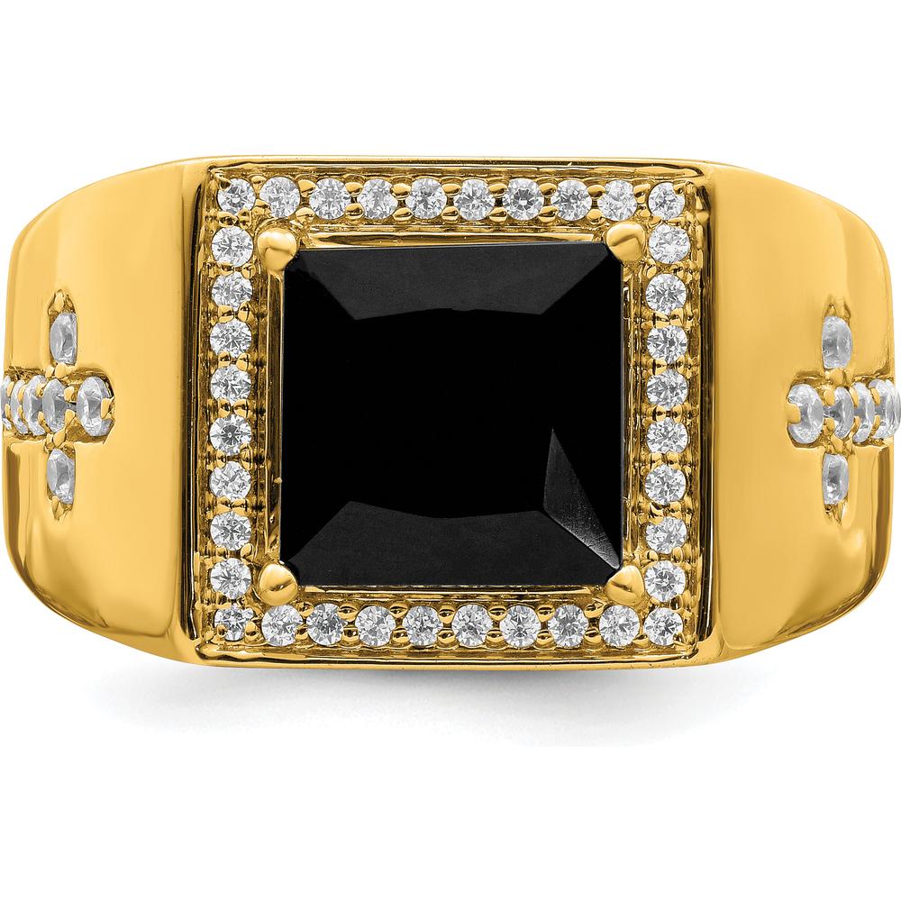 14K Yellow Gold Men's Ring with 1.89 Carat Princess-Cut Onyx and Diamond Halo Accents by 0