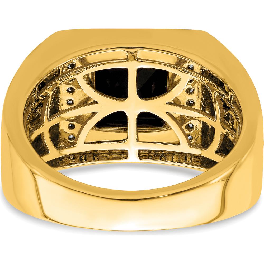 14K Yellow Gold Men's Ring with 1.89 Carat Princess-Cut Onyx and Diamond Halo Accents by 0