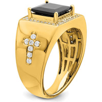 14K Yellow Gold Men's Ring with 1.89 Carat Princess-Cut Onyx and Diamond Halo Accents by 0