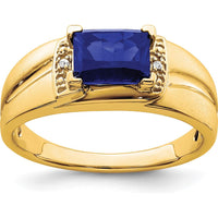14K Yellow Gold Men's Ring with 1.9 Carat Lab-Created Emerald-Cut Sapphire and 2 Round Diamonds by 0
