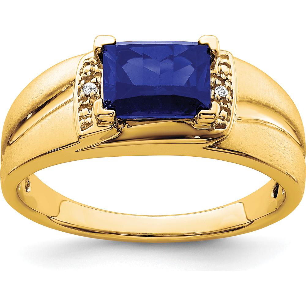 14K Yellow Gold Men's Ring with 1.9 Carat Lab-Created Emerald-Cut Sapphire and 2 Round Diamonds by 0