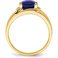 14K Yellow Gold Men's Ring with 1.9 Carat Lab-Created Emerald-Cut Sapphire and 2 Round Diamonds by 0