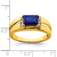 14K Yellow Gold Men's Ring with 1.9 Carat Lab-Created Emerald-Cut Sapphire and 2 Round Diamonds by 0
