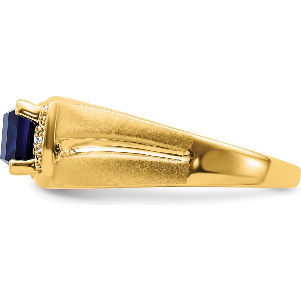 14K Yellow Gold Men's Ring with 1.9 Carat Lab-Created Emerald-Cut Sapphire and 2 Round Diamonds by 0