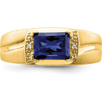14K Yellow Gold Men's Ring with 1.9 Carat Lab-Created Emerald-Cut Sapphire and 2 Round Diamonds by 0