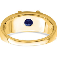 14K Yellow Gold Men's Ring with 1.9 Carat Lab-Created Emerald-Cut Sapphire and 2 Round Diamonds by 0