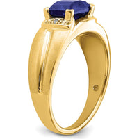 14K Yellow Gold Men's Ring with 1.9 Carat Lab-Created Emerald-Cut Sapphire and 2 Round Diamonds by 0