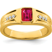 14K Yellow Gold Men's Ring with 1 Carat Heated Ruby and Round Diamonds - 0.04 Carat Total Diamond Weight by 0