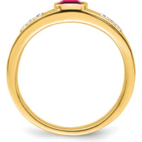 14K Yellow Gold Men's Ring with 1 Carat Heated Ruby and Round Diamonds - 0.04 Carat Total Diamond Weight by 0
