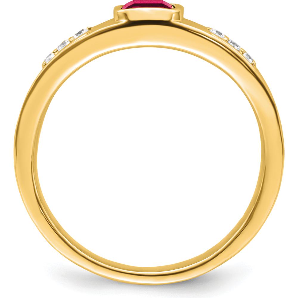 14K Yellow Gold Men's Ring with 1 Carat Heated Ruby and Round Diamonds - 0.04 Carat Total Diamond Weight by 0