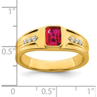 14K Yellow Gold Men's Ring with 1 Carat Heated Ruby and Round Diamonds - 0.04 Carat Total Diamond Weight by 0