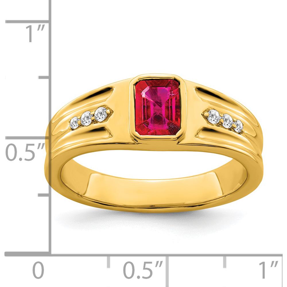 14K Yellow Gold Men's Ring with 1 Carat Heated Ruby and Round Diamonds - 0.04 Carat Total Diamond Weight by 0